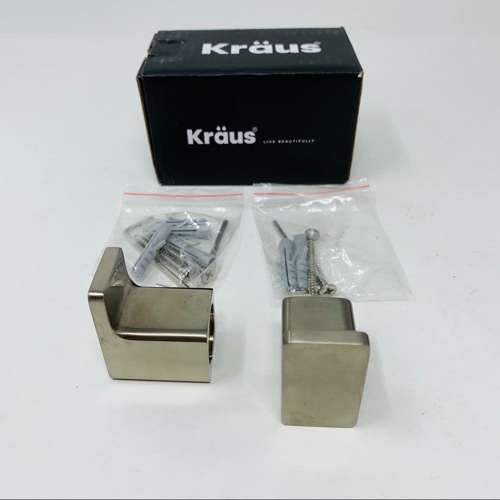 Kraus NEW Stelios Robe and Towel Hook Brushed Nickel, Set of 2